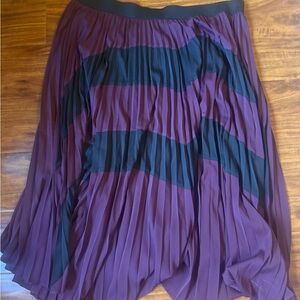 Pleated Purple/Maroon and Black Midi Skirt